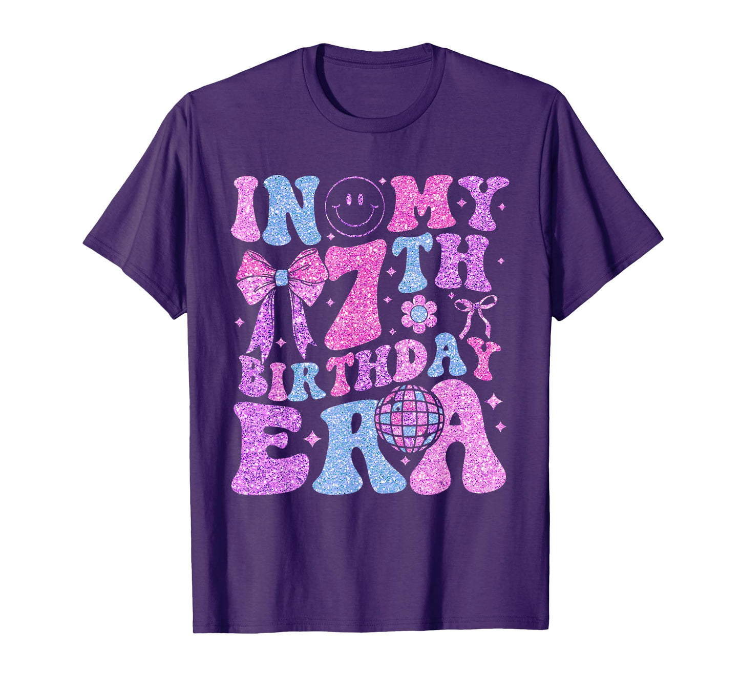 In My 7th Birthday Era Girl 7 Year Old Coquette Bow T-Shirt