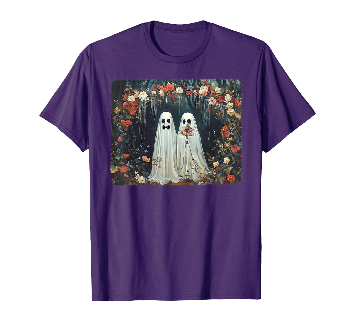 Halloween Floral Ghost Just Married Wedding Groom Bride T-Shirt