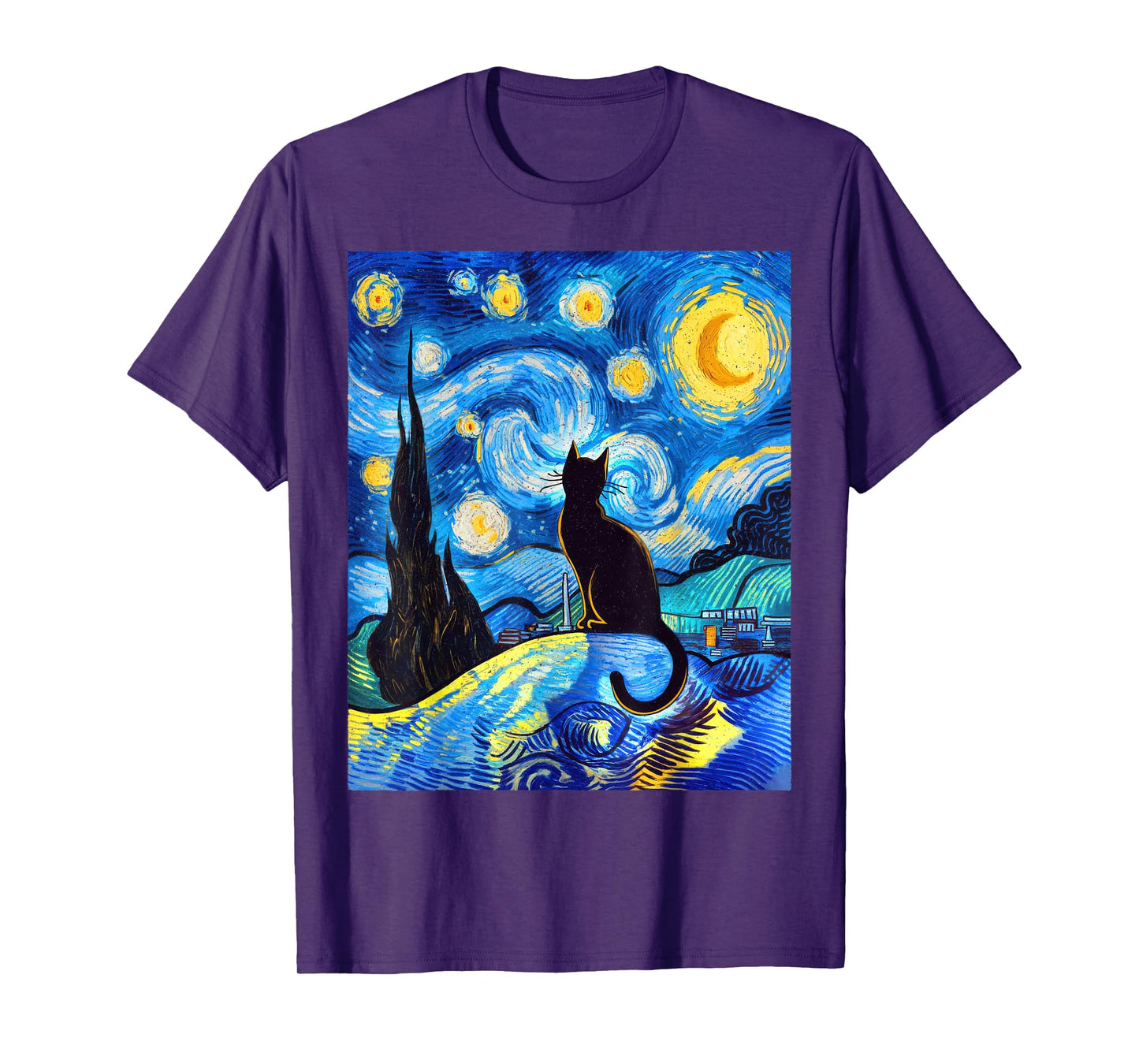 Black Cat on a Starry Night – Cat Lover Funny Van Gogh T-Shirt