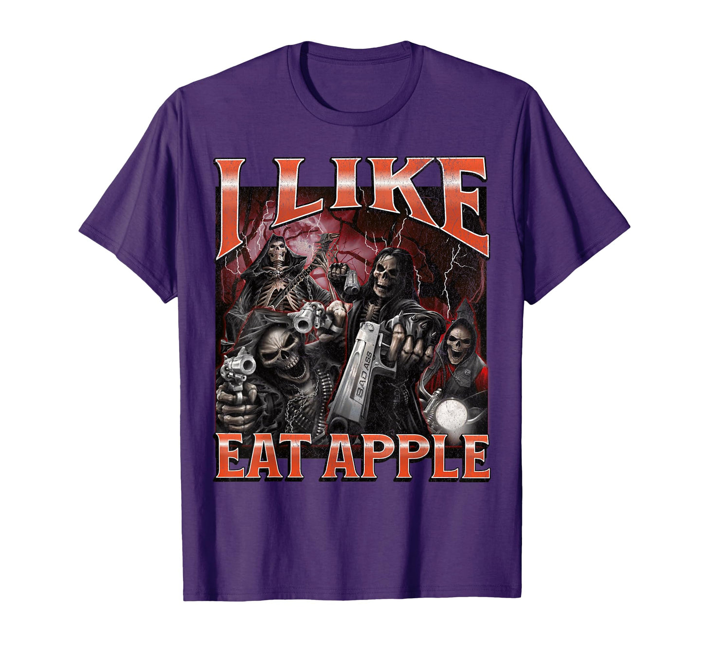 I Like Eat Apple Funny Hard Skeleton Meme Bootleg Graphic T-Shirt