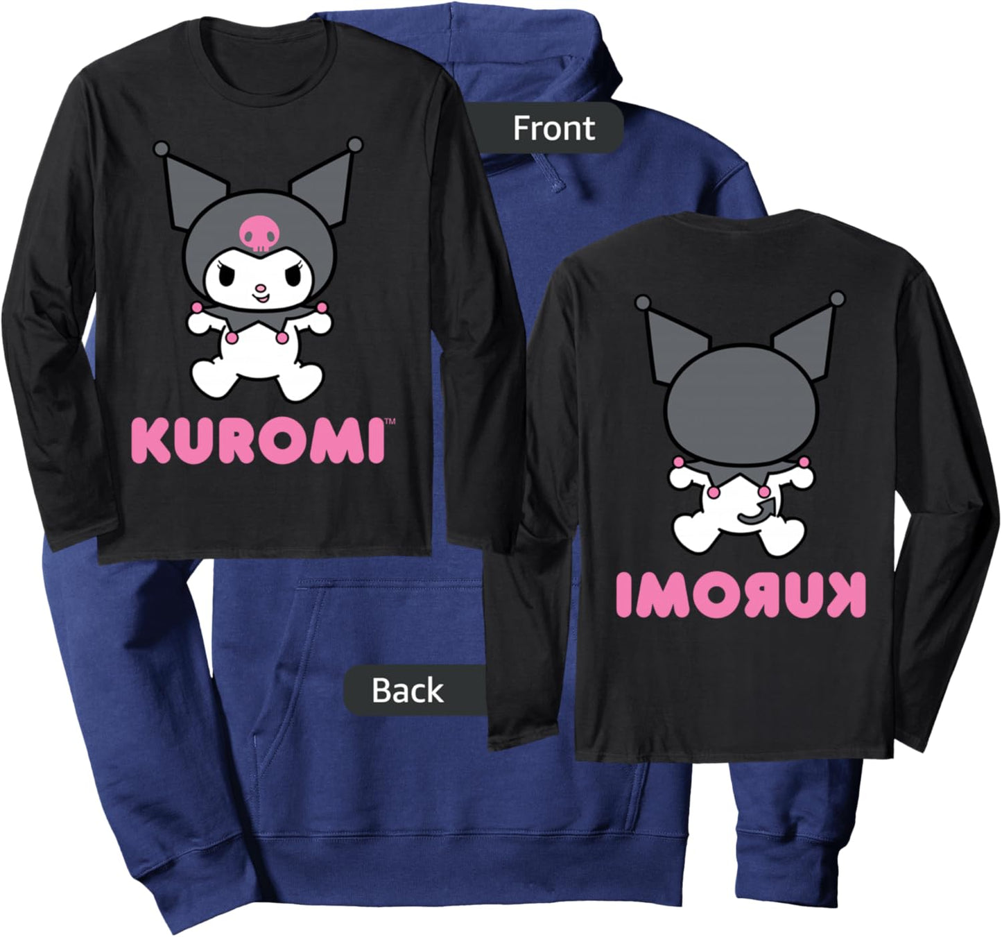 Kuromi Character Front and Back Hoodie - Hoodie | Navy