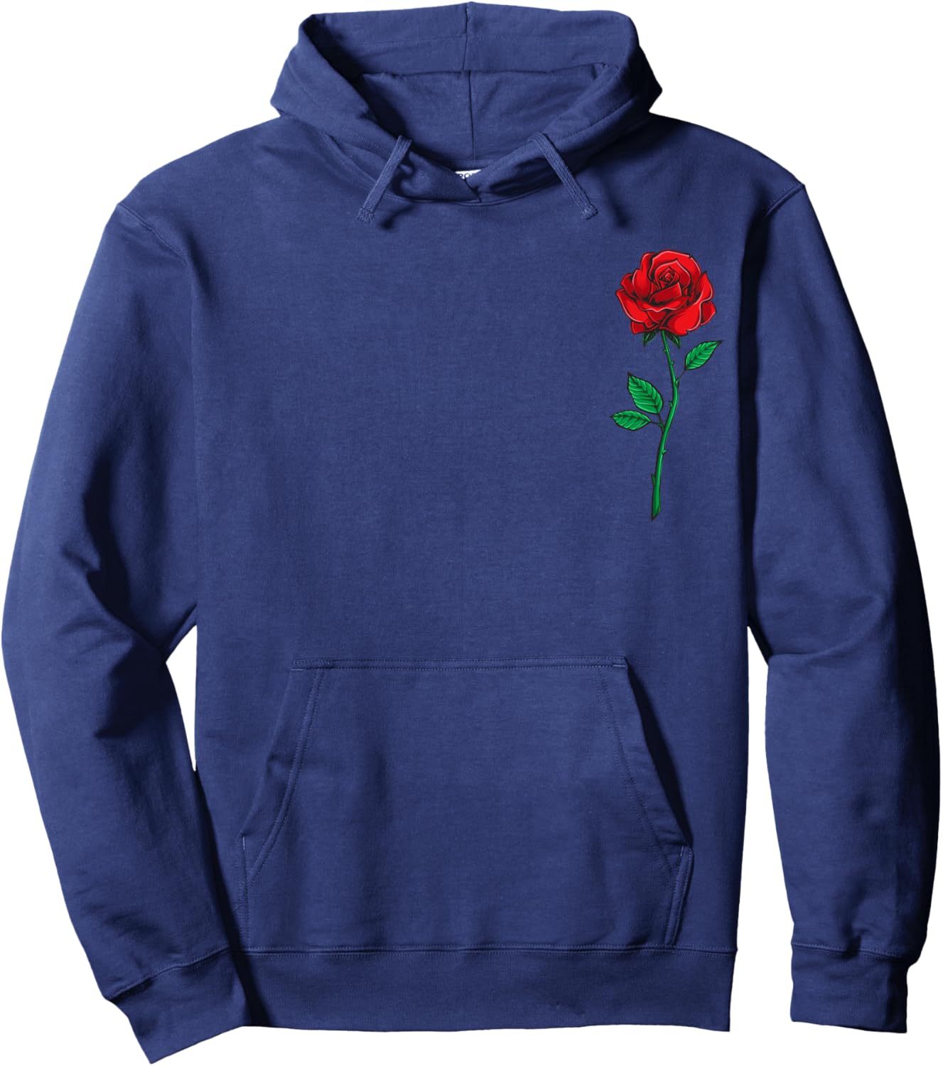 Single Red Rose Pocket Flower Romantic Love Pocket Hoodie - Hoodie | Navy