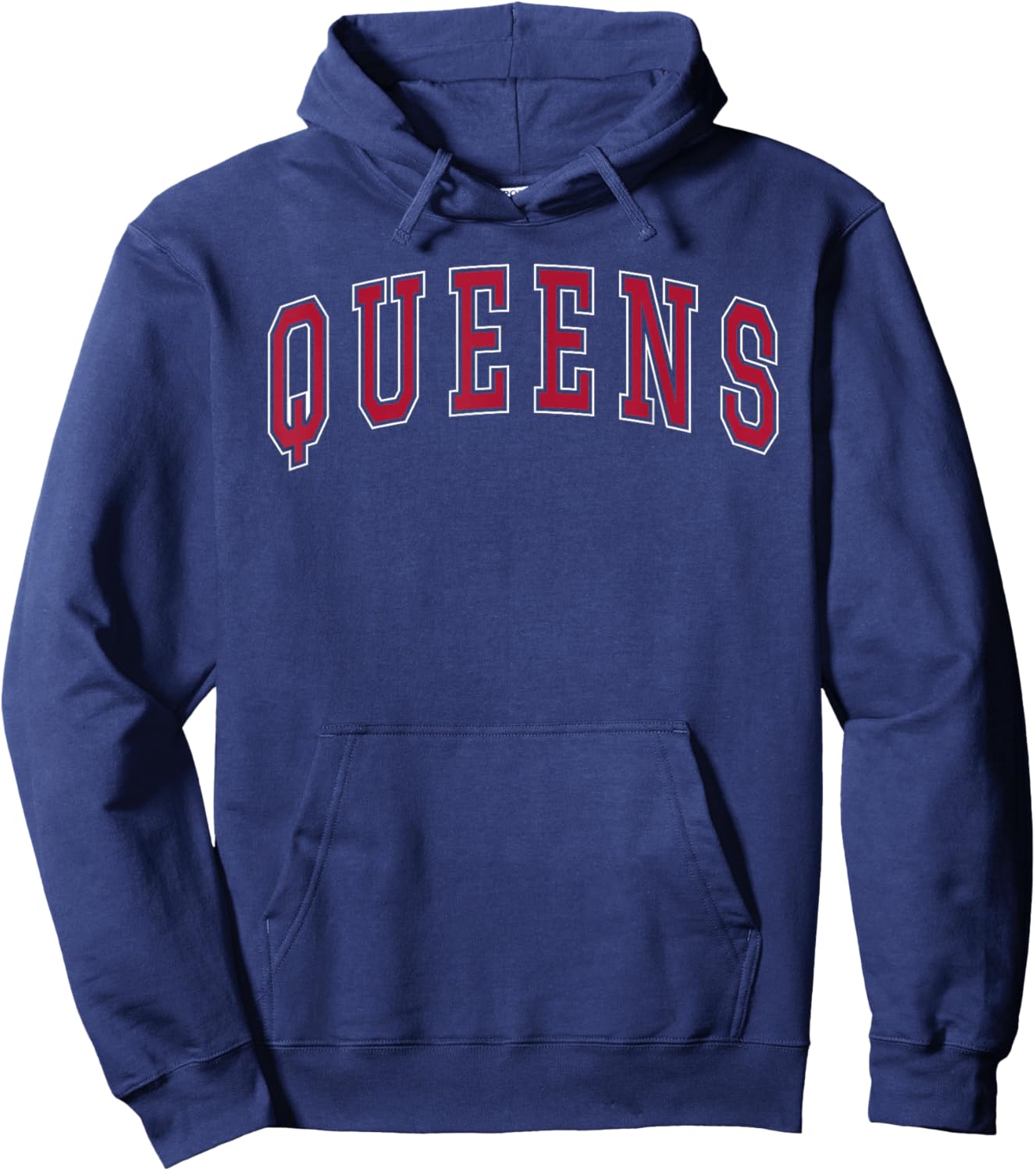 Queens New York Souvenir College Style Red Text Hoodie - Hoodie | Navy