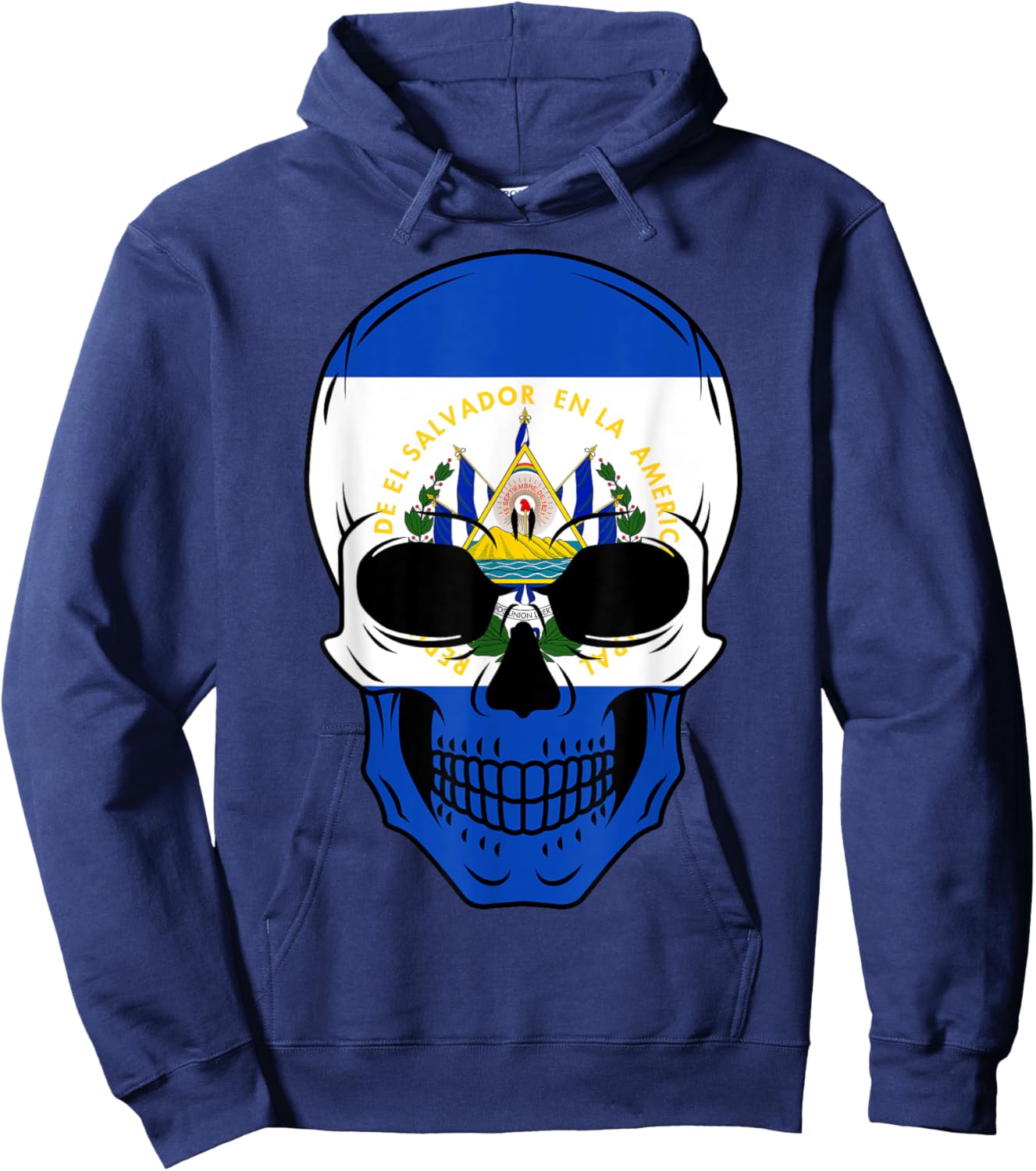 El Salvador Flag Skull Salvadoran Roots Heritage Patriotic Hoodie - Hoodie | Navy