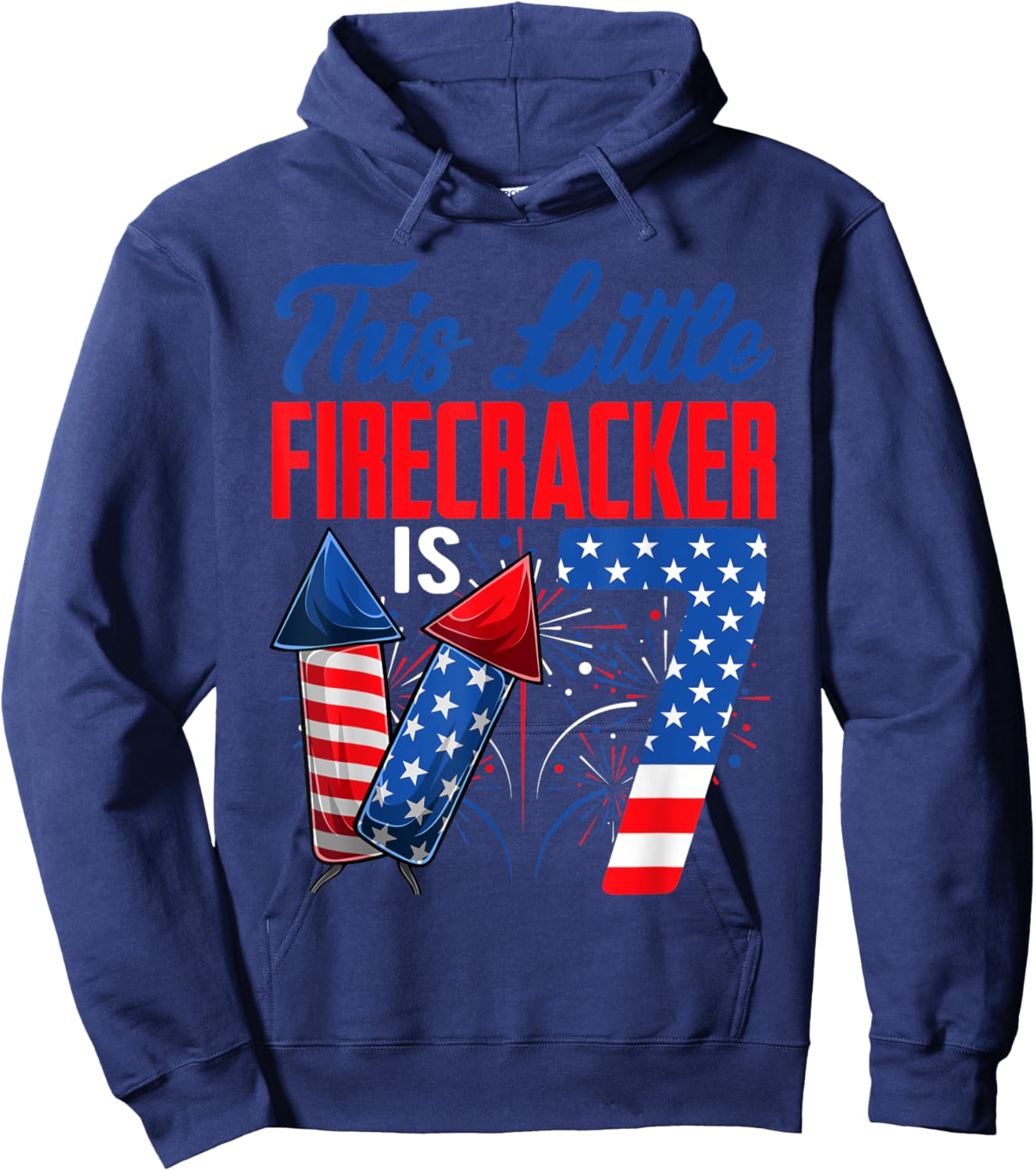 This Little Firecracker Is 7 Years Old Birthday 4th Of July Women Kids Men Hoodie - Hoodie | Navy
