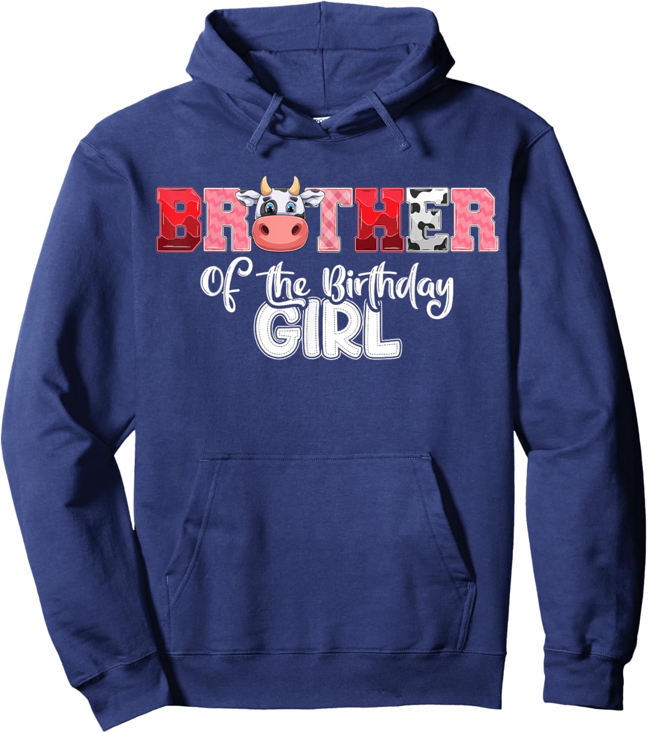 Brother of The Birthday Girl Cow Family Cow Farm Matching Hoodie - Hoodie | Navy