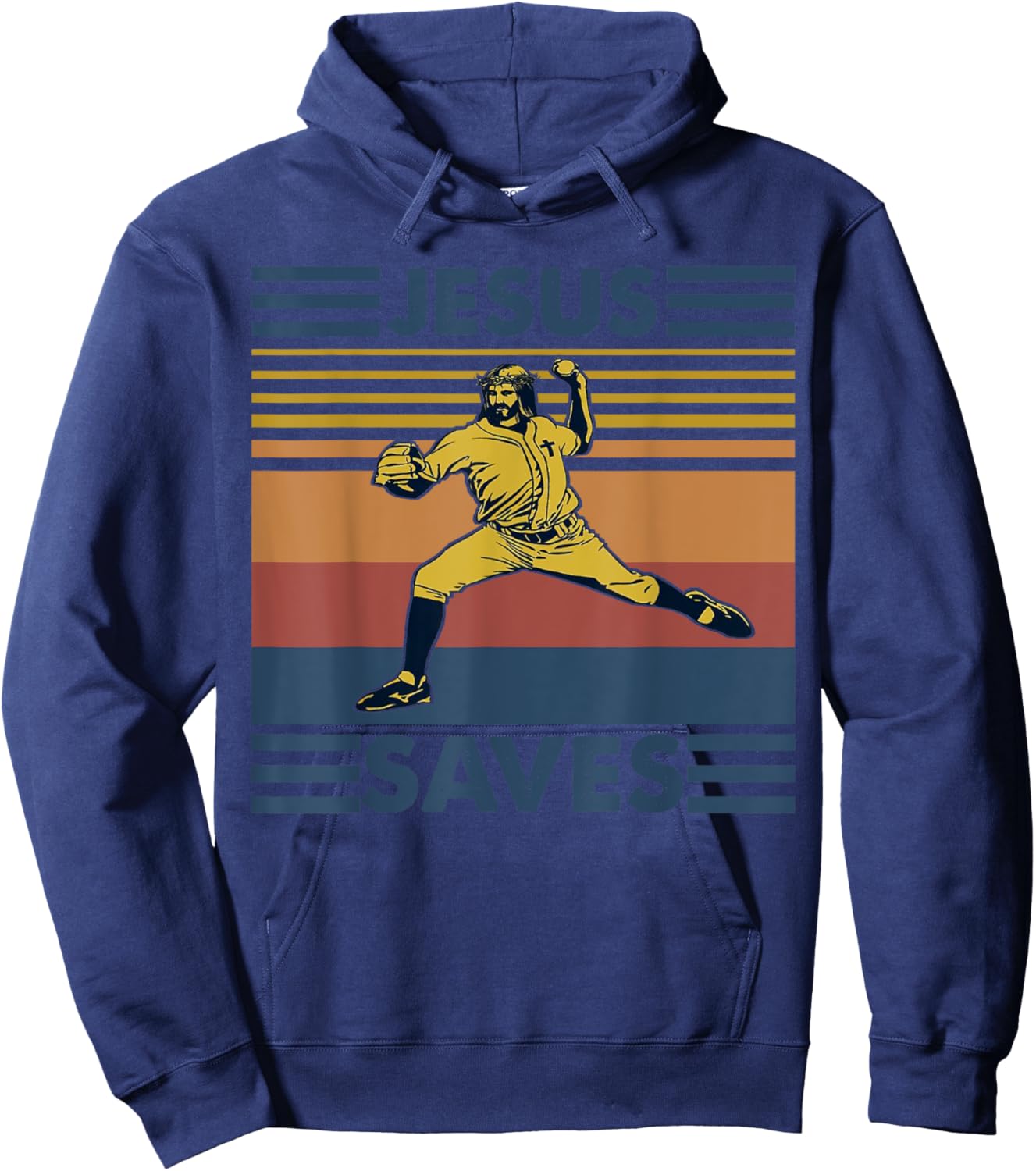 Retro Distressed Jesus Saves Baseball Hoodie - Hoodie | Navy