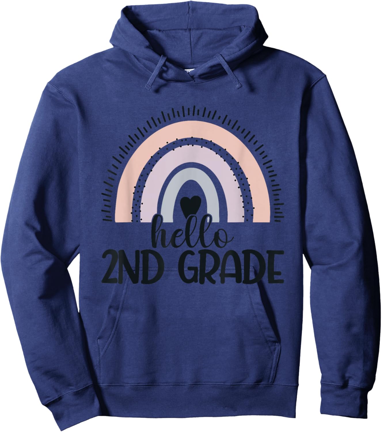 Second Grade Rainbow Teacher Hello 2nd Grade Rainbow Hoodie - Hoodie | Navy