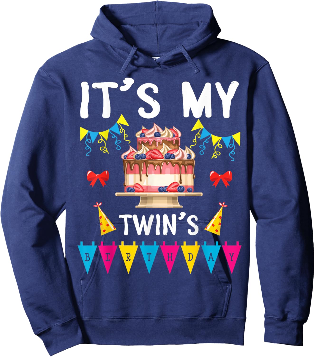 Big Cake Balloon Happy To Me Dad Mom It's My Twin's Birthday Hoodie - Hoodie | Navy