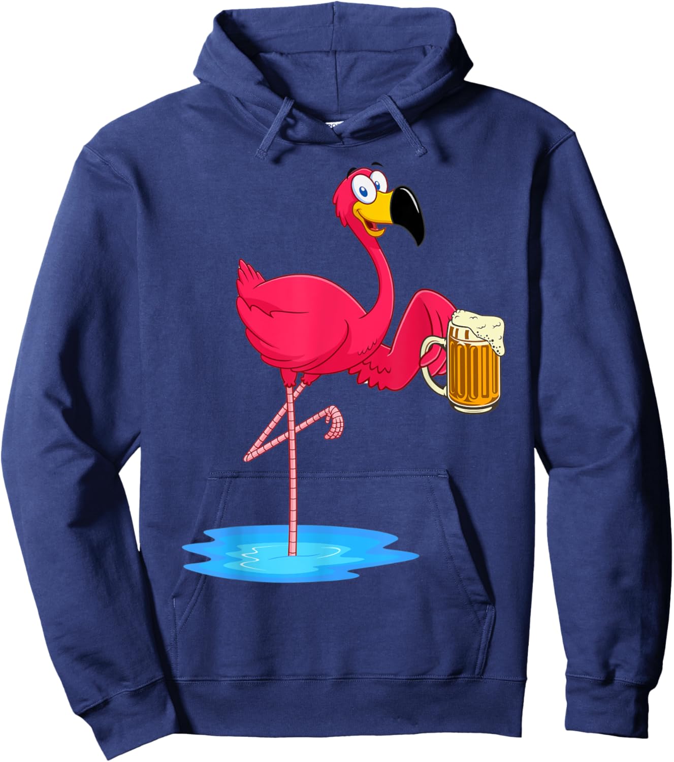 Funny Pink Flamingo Drinking Beer Lover Drinker Summer Vibes Men Women Hoodie - Hoodie | Navy
