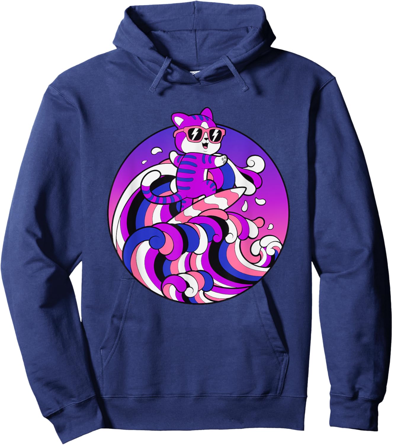 Funny Genderfluid Shirt Surfing Cat Gender Fluid Pride Flag Women Hoodie - Hoodie | Navy