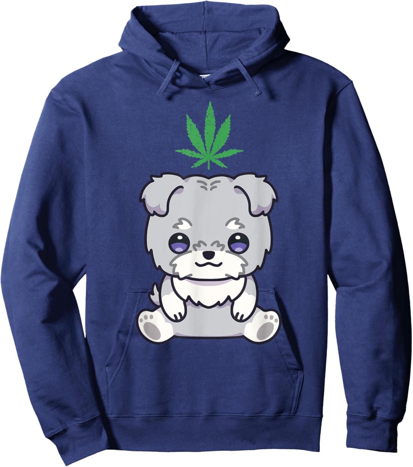 Schnauzer Dog Weed Marijuana Kawaii Anime Cannabis Leaf Hoodie - Hoodie | Navy