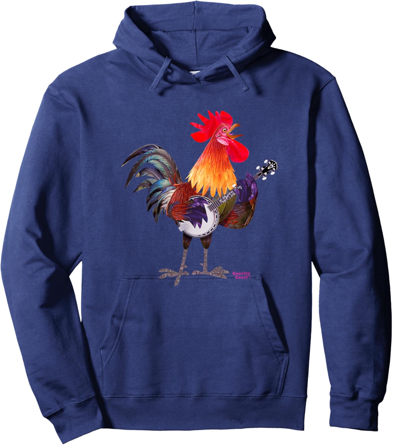 Rooster Playing Banjo on Fleck For Bluegrass Fans Musicians Hoodie - Hoodie | Navy