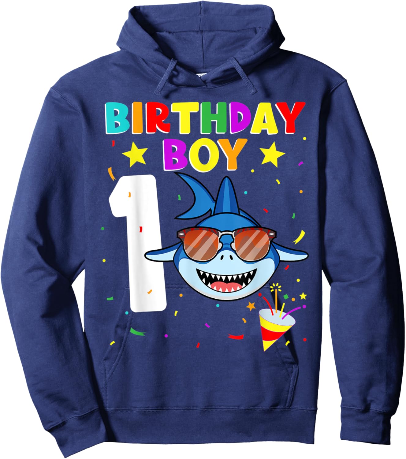 Shark Birthday 1 Year Old 1st Birthday Boy Matching Family Hoodie - Hoodie | Navy