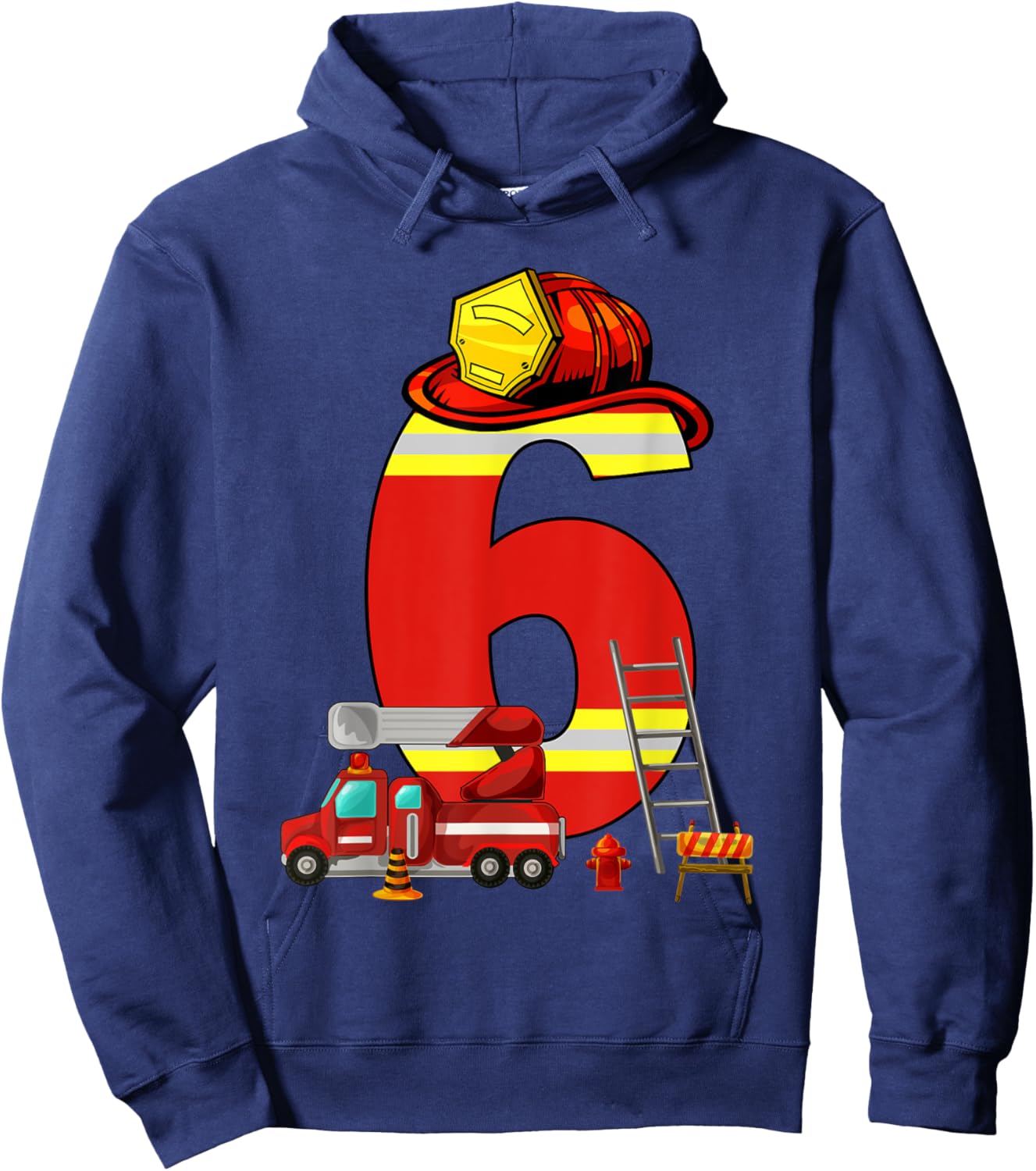 Fire Truck 6th Birthday Boy 6 Year Old Toddler Firefighter Hoodie - Hoodie | Navy