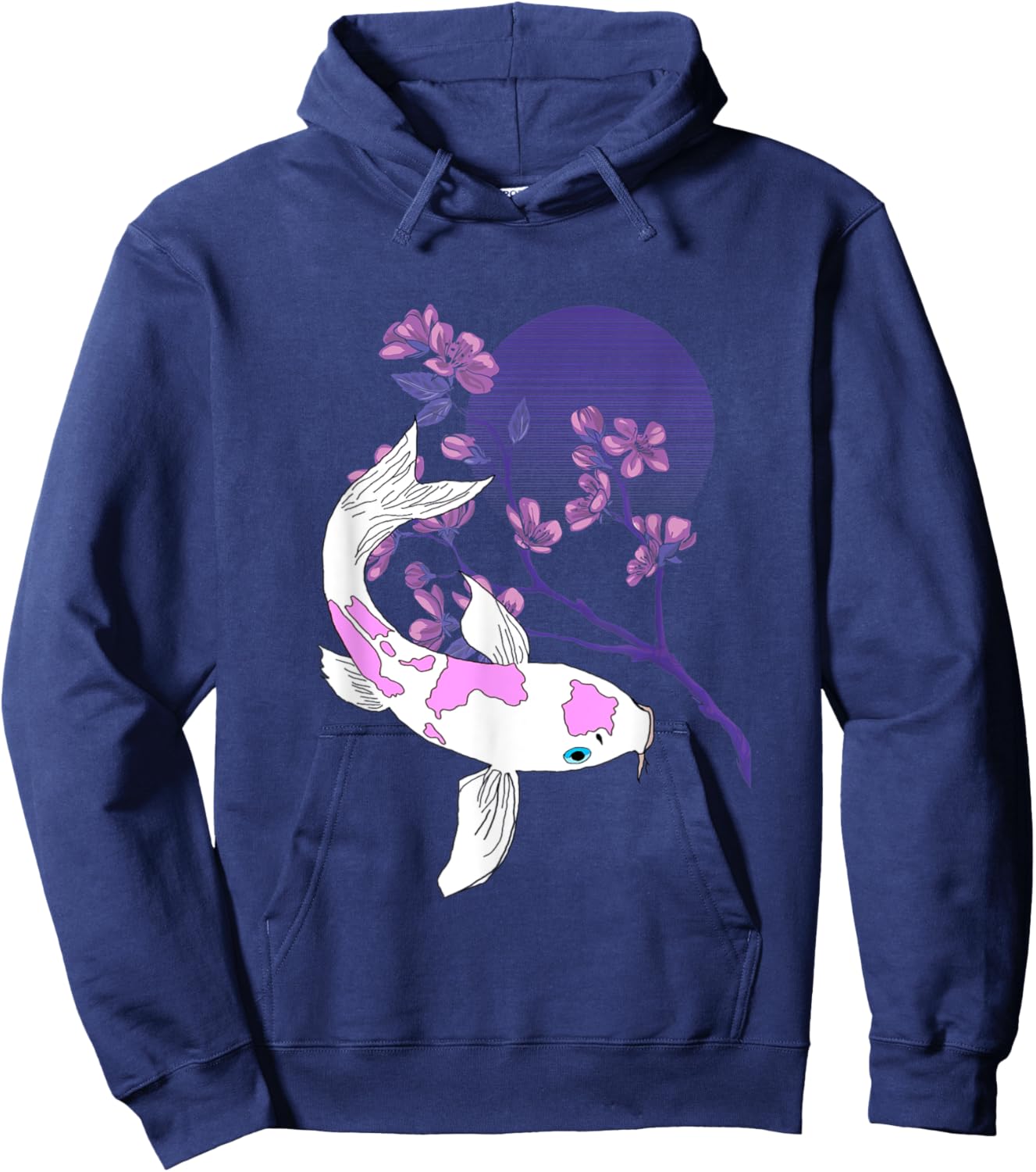 Koi Japanese Koi Carp Full Moon Cherry Blossom Nishikigoi Hoodie - Hoodie | Navy