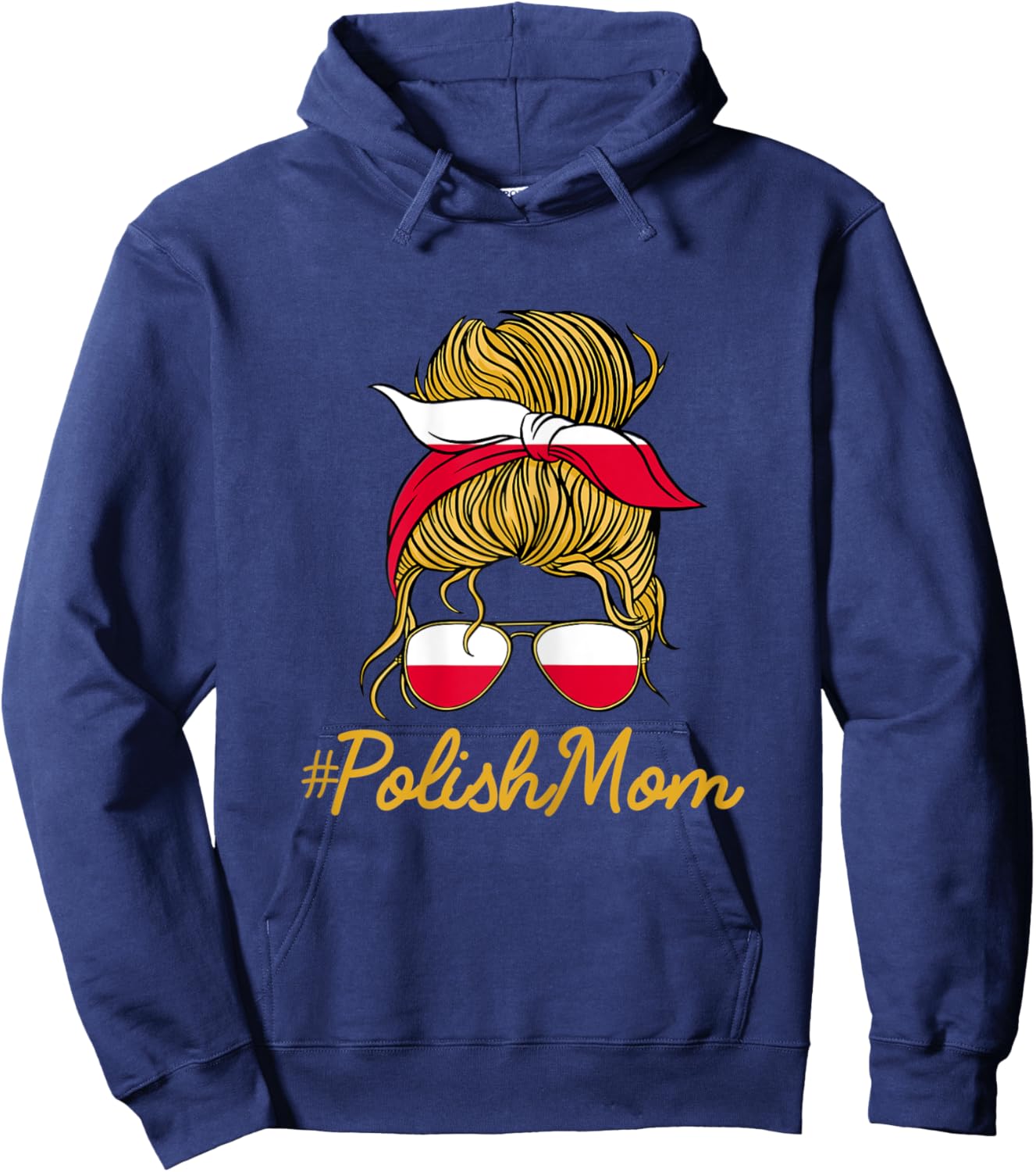 Polish Mom Mothers Day Polska Messy Bun Poland Mama Hoodie - Hoodie | Navy