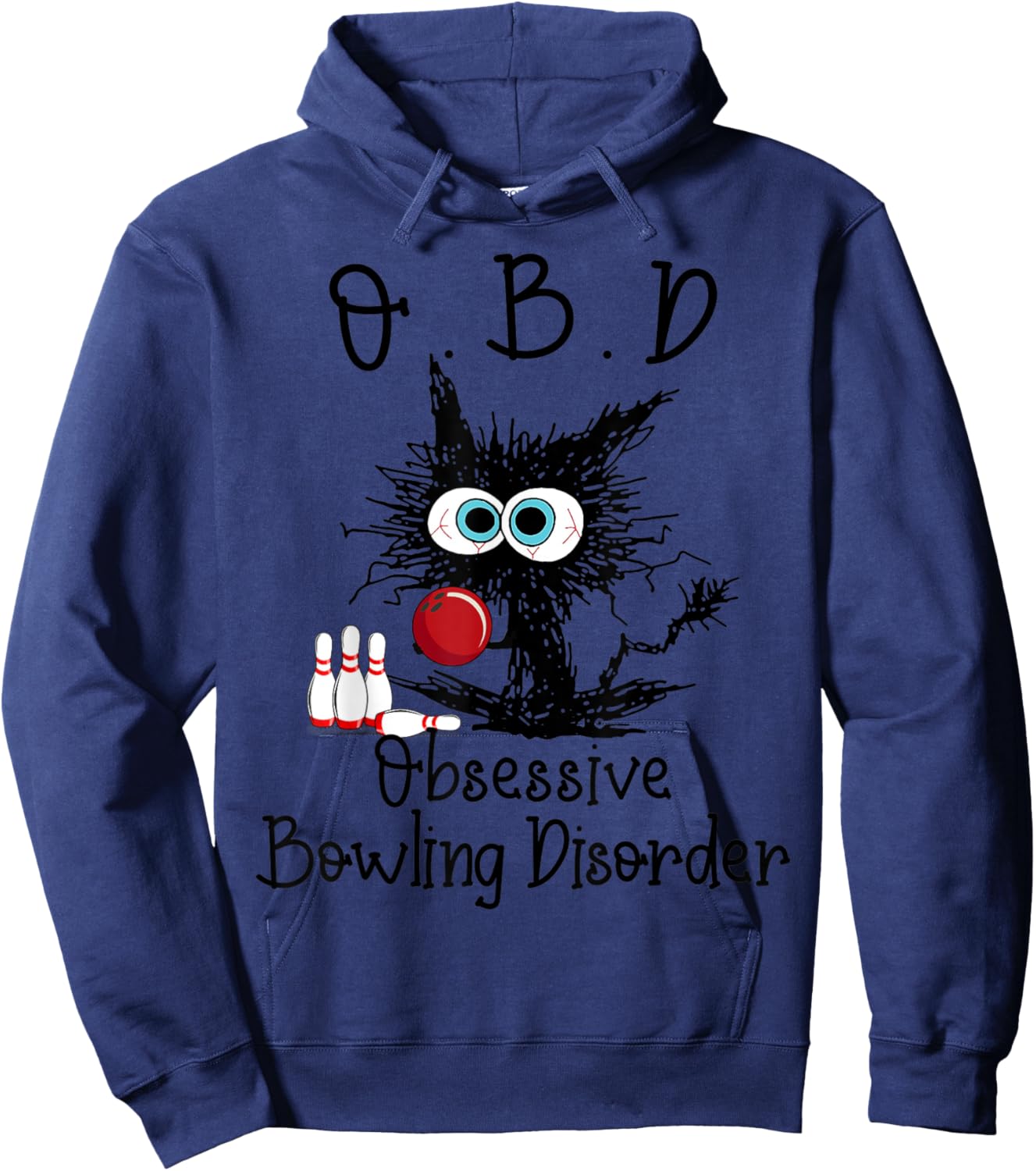 Funny Black Cat OBD Obsessive Bowling Disorder Hoodie - Hoodie | Navy