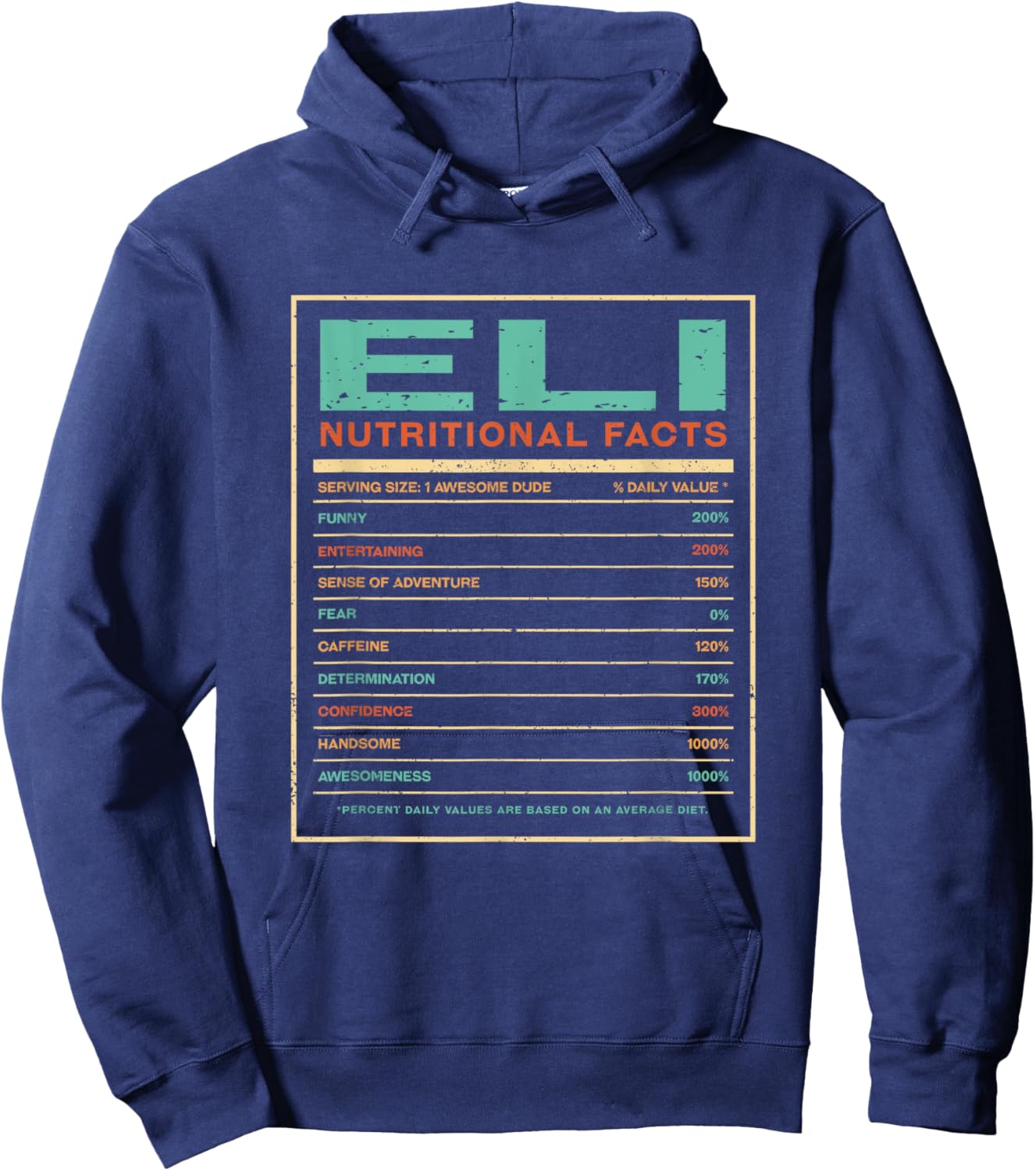 Eli Nutrition Facts Funny Personalized Name Hoodie - Hoodie | Navy