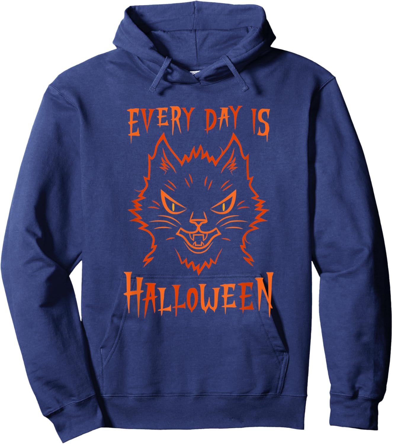 Every Day Is Halloween Scary Black Cat Hoodie - Hoodie | Navy