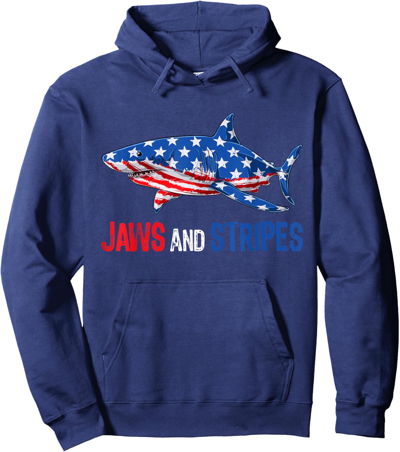 Patriotic Shark American Flag USA 4th Of July Men Women Hoodie - Hoodie | Navy