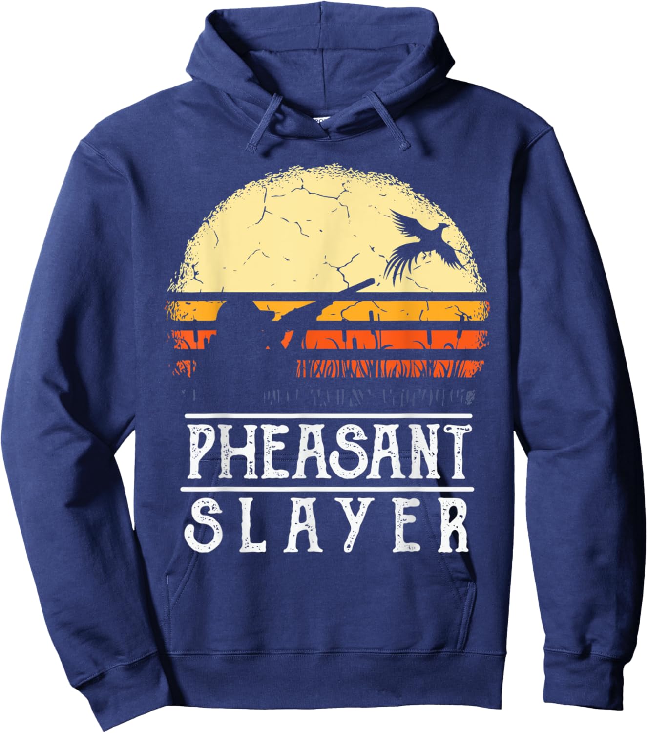 Pheasant Slayer Vintage Sunset Retro Style Pheasant Hunting Hoodie - Hoodie | Navy