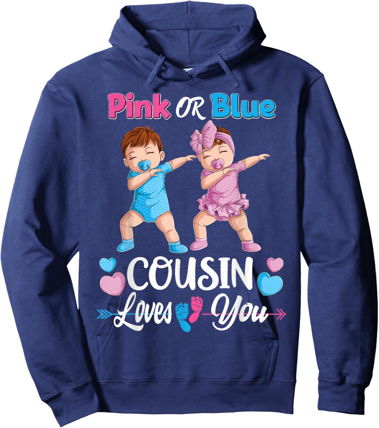 Pink Or Blue Cousin Loves You Baby Gender Reveal Party Women Hoodie - Hoodie | Navy