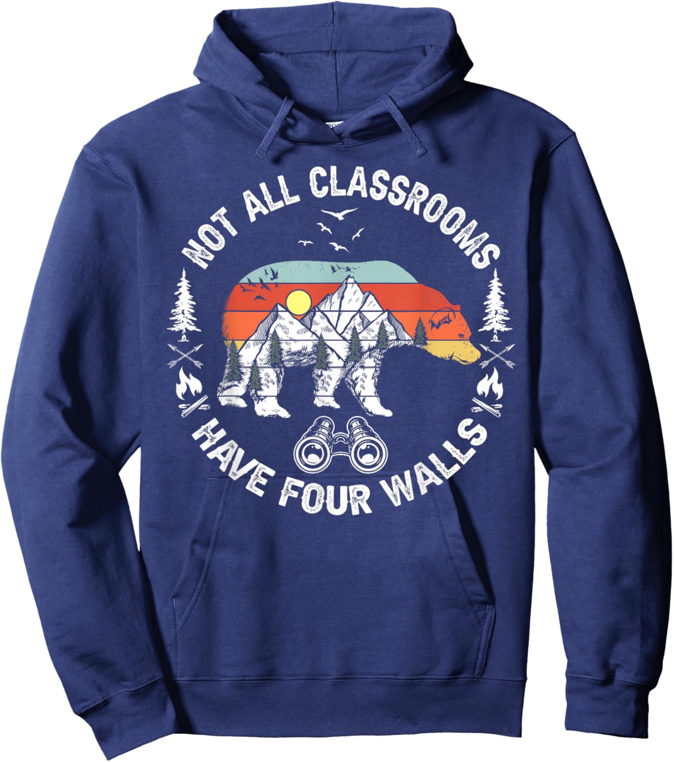 Not All Classrooms Have Four Walls Adventure bear Homeschool Hoodie - Hoodie | Navy