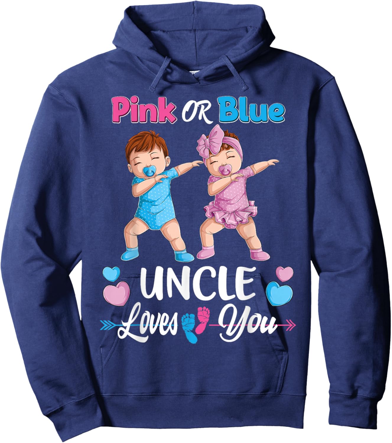 Pink Or Blue Uncle Loves You Baby Gender Reveal Party Men Hoodie - Hoodie | Navy