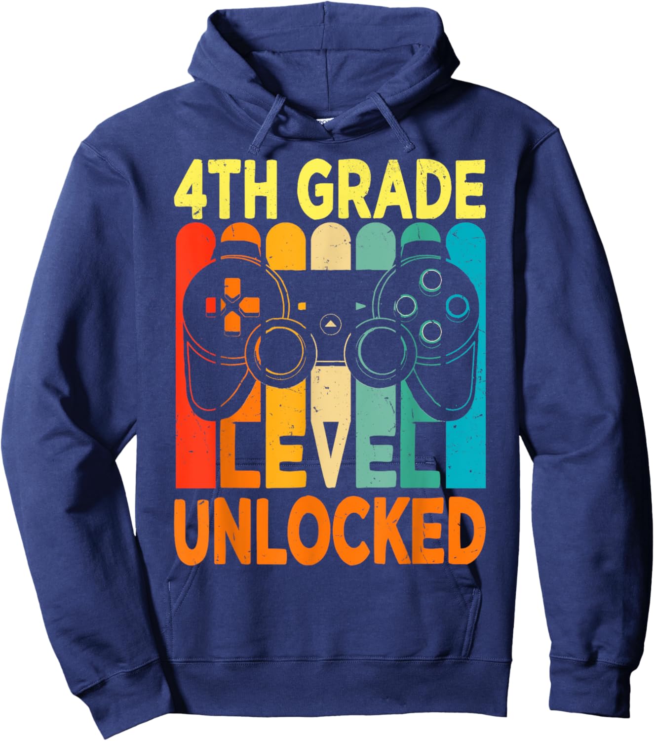 Hello 4th Grade Level Unlocked Video Game Back to School Boy Hoodie - Hoodie | Navy