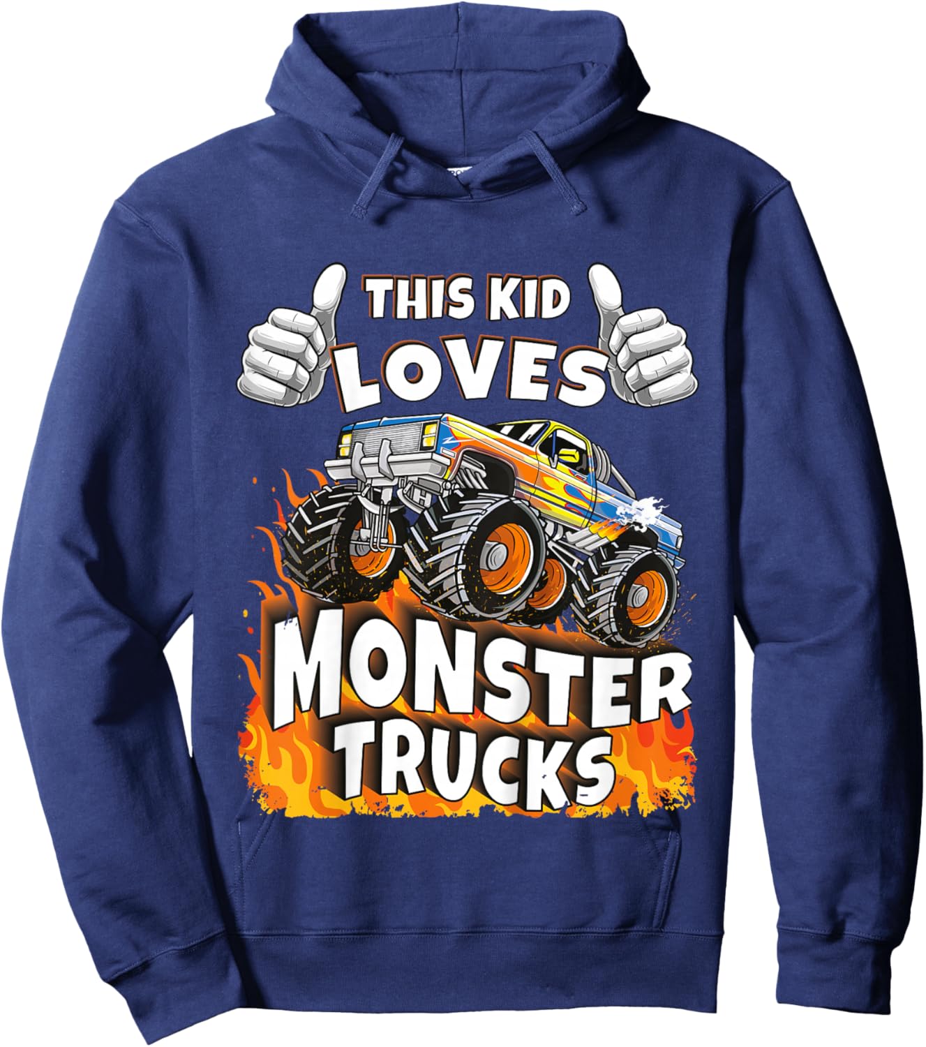 This Kid Loves Monster Trucks Boys & Girls Hoodie - Hoodie | Navy