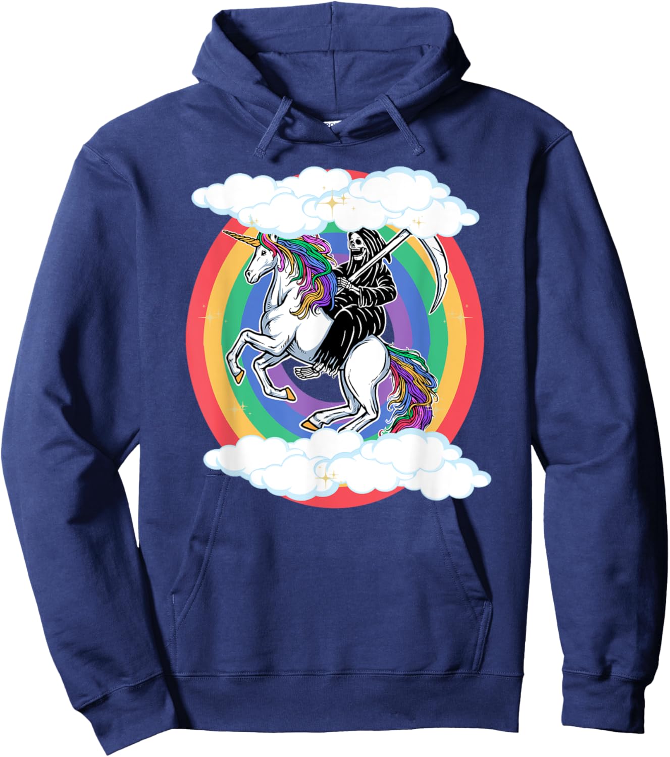 Skeleton Riding Unicorn Funny Unicorns Rainbow Lover Graphic Hoodie - Hoodie | Navy