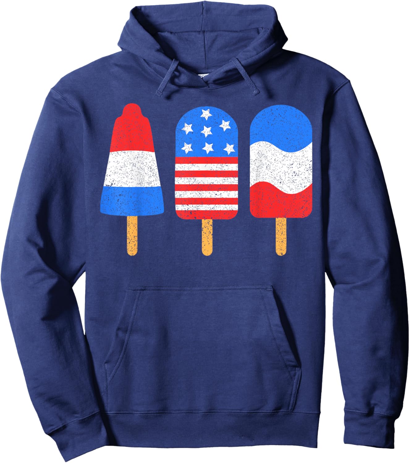 4th of July Ice Pops Red White Blue American Flag Patriotic Hoodie - Hoodie | Navy