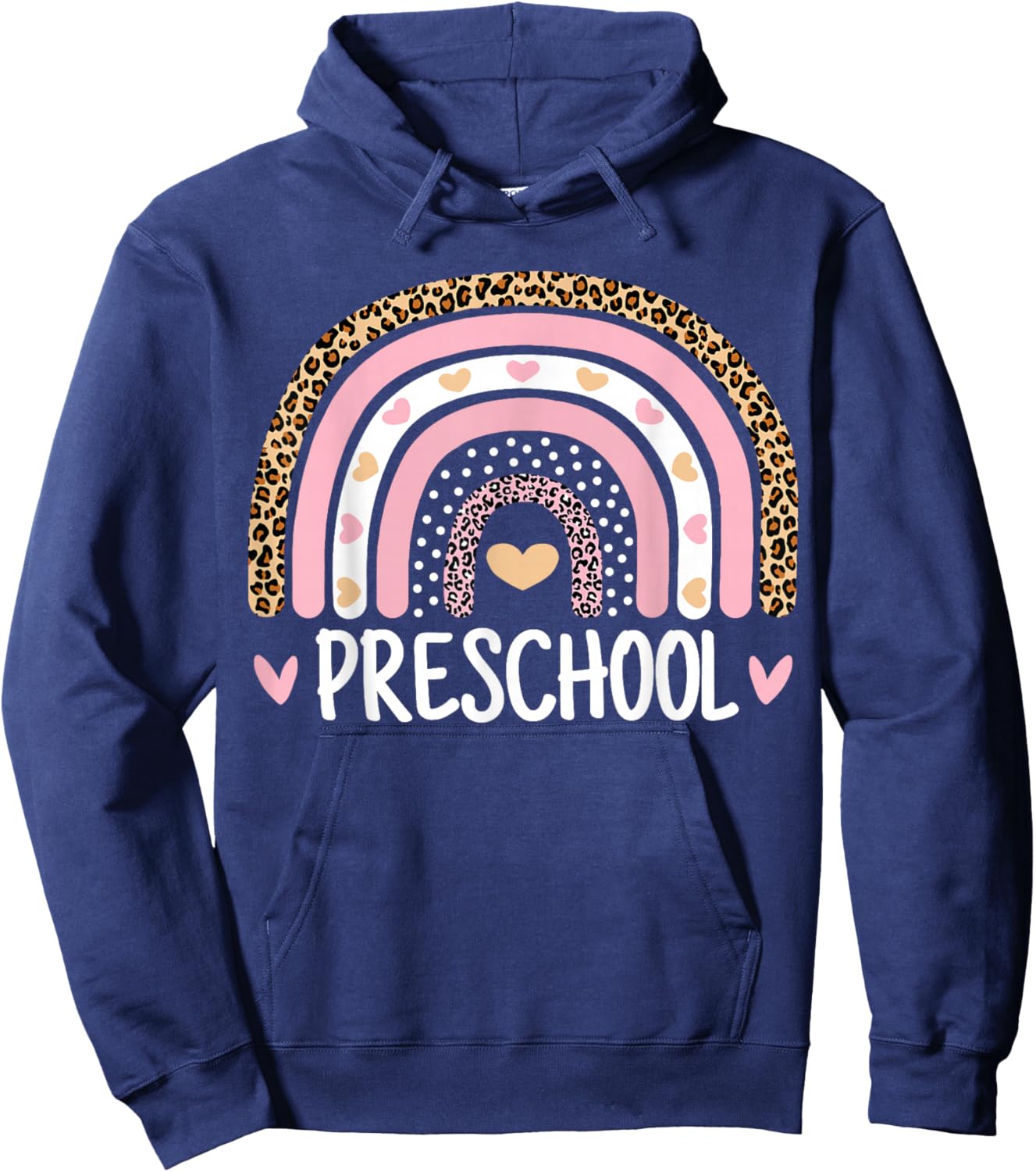 Leopard Rainbow Preschool Teacher Funny Back to School Kids Hoodie - Hoodie | Navy