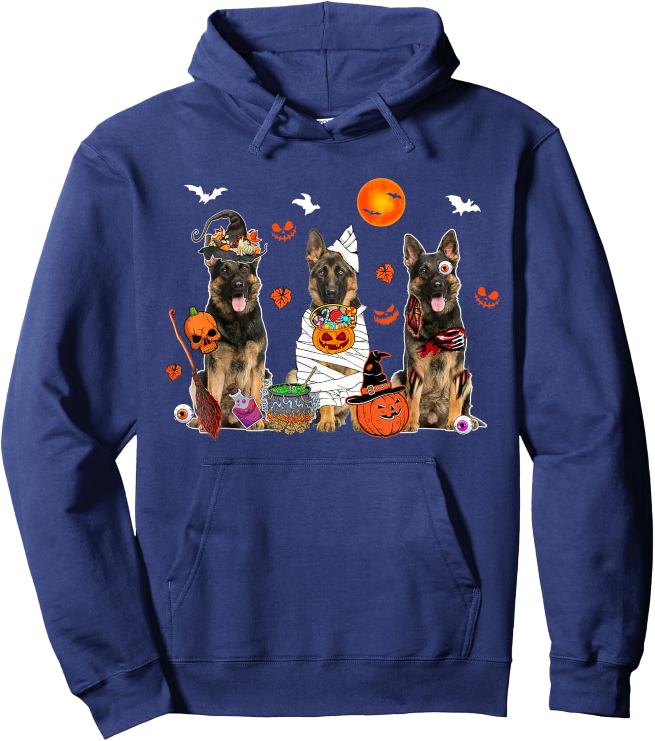 Three German Shepherds Witch Scary Mummy Halloween Zombie Hoodie - Hoodie | Navy