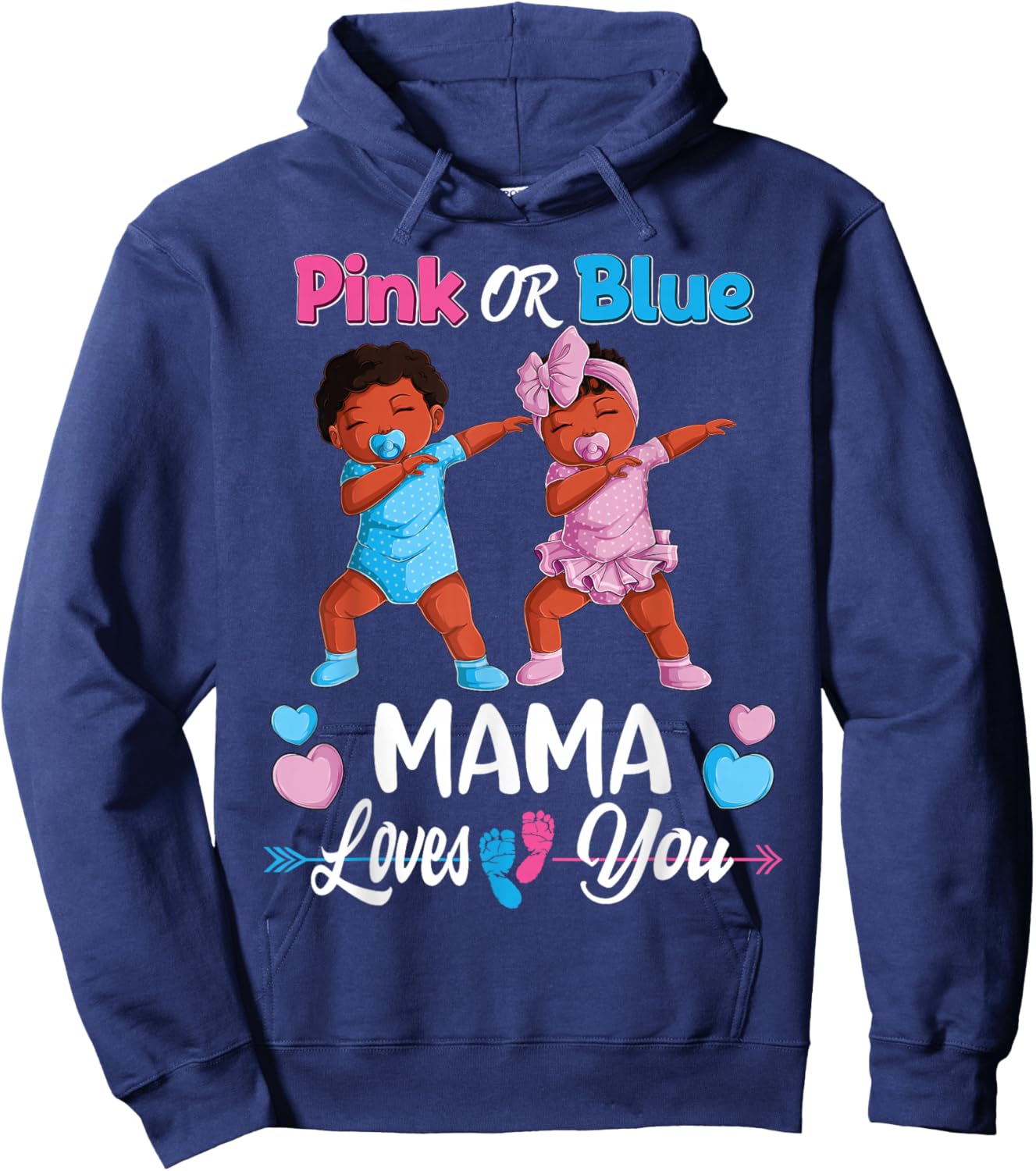 Pink Or Blue Mama Loves You Black Baby Gender Reveal Party Hoodie - Hoodie | Navy