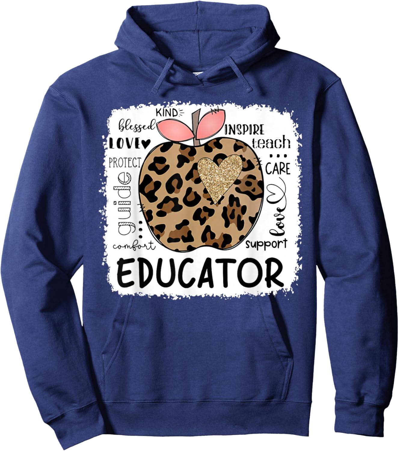 Educator Kind Blessed Teach Inspire Love Leopard Apple Hoodie - Hoodie | Navy