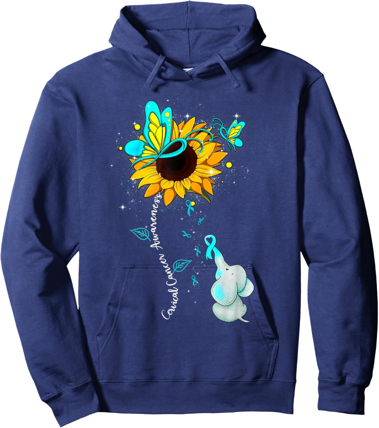 Cervical Cancer Awareness Sunflower Elephant Men Hoodie - Hoodie | Navy
