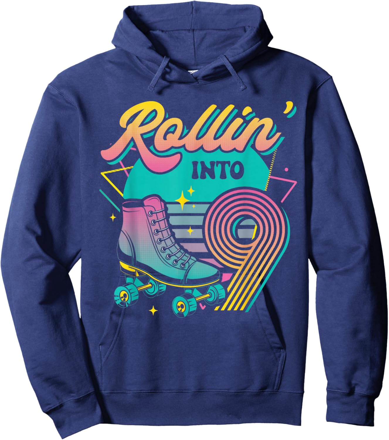 Roller Skate 9th Birthday Party Rolling into 9 Retro Girl Hoodie - Hoodie | Navy
