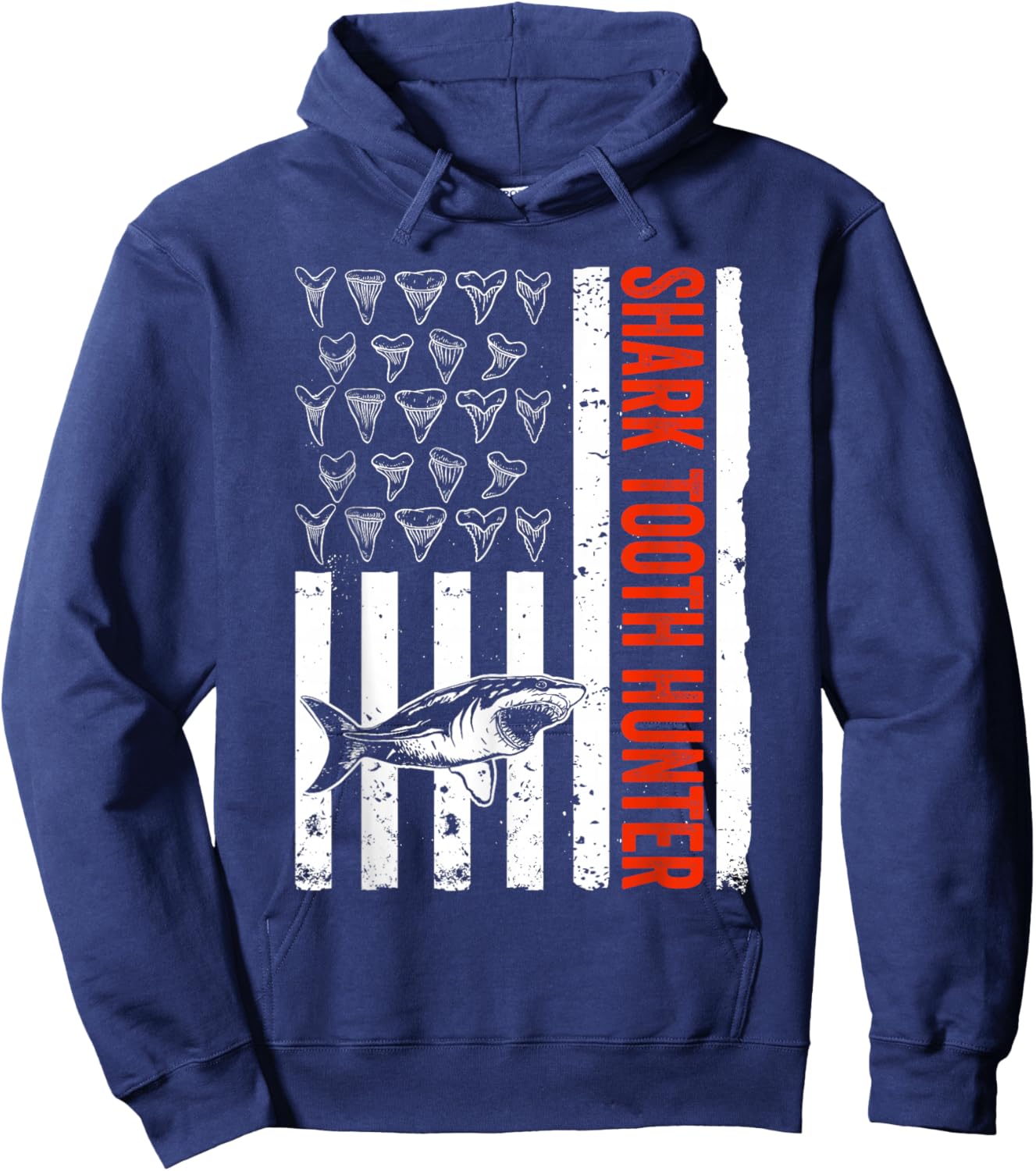 Shark Teeth Collecting US Flag Shark Tooth Hunter Hoodie - Hoodie | Navy