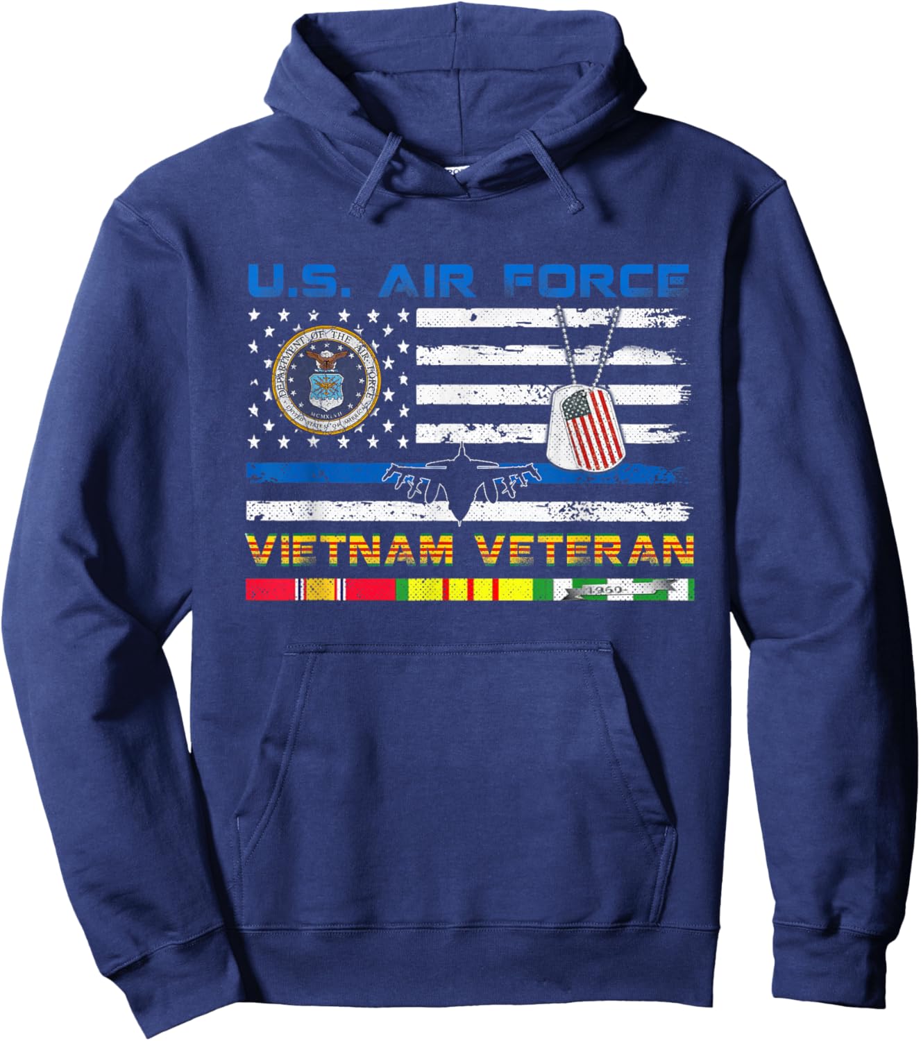 U.S Air Force Vietnam Veteran Vintage USA Flag Veterans Day Hoodie - Hoodie | Navy