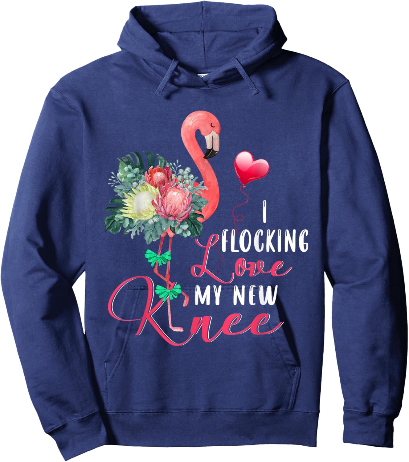 I Flocking Love My New Knee Flamingo Floral Proud New Knee Hoodie - Hoodie | Navy