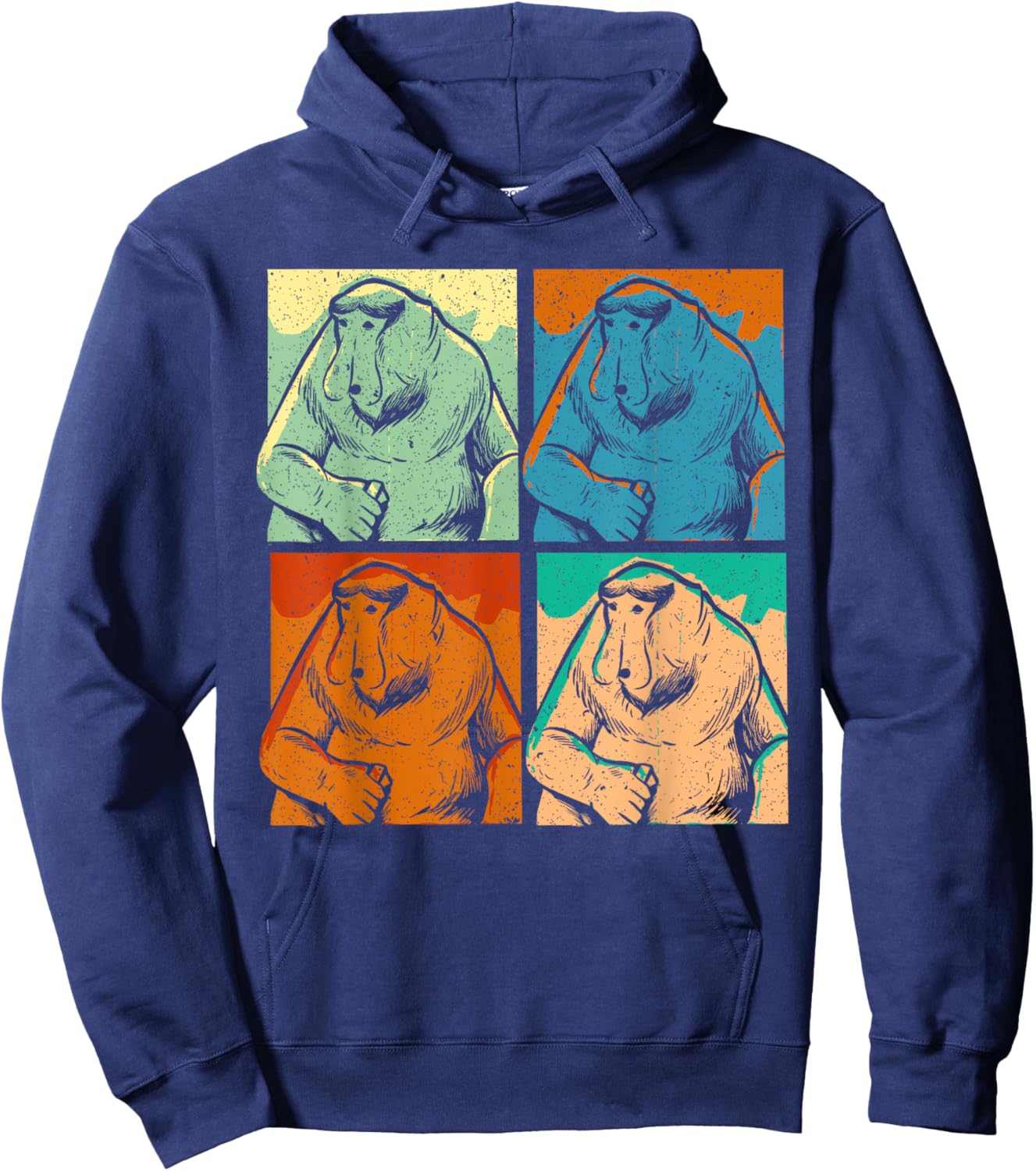 Retro Proboscis Monkey Ape Wildlife Zookeeper Hoodie - Hoodie | Navy