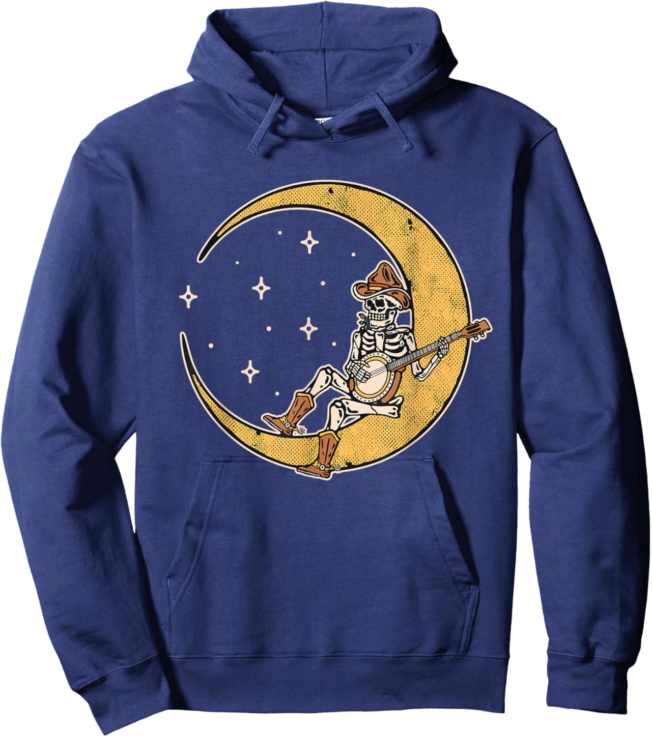 Skeleton Banjo Player Moon Country Music Cowboy Outlaw Funny Hoodie - Hoodie | Navy