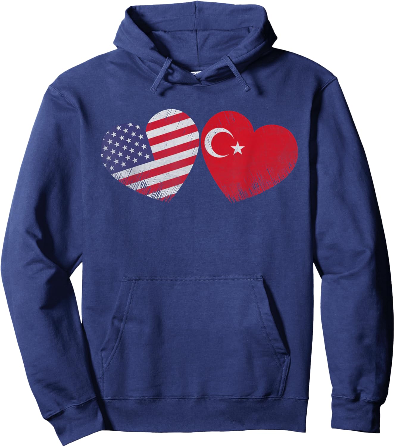Heart Turkish American Flag Patriotic Family Heritage Hoodie - Hoodie | Navy