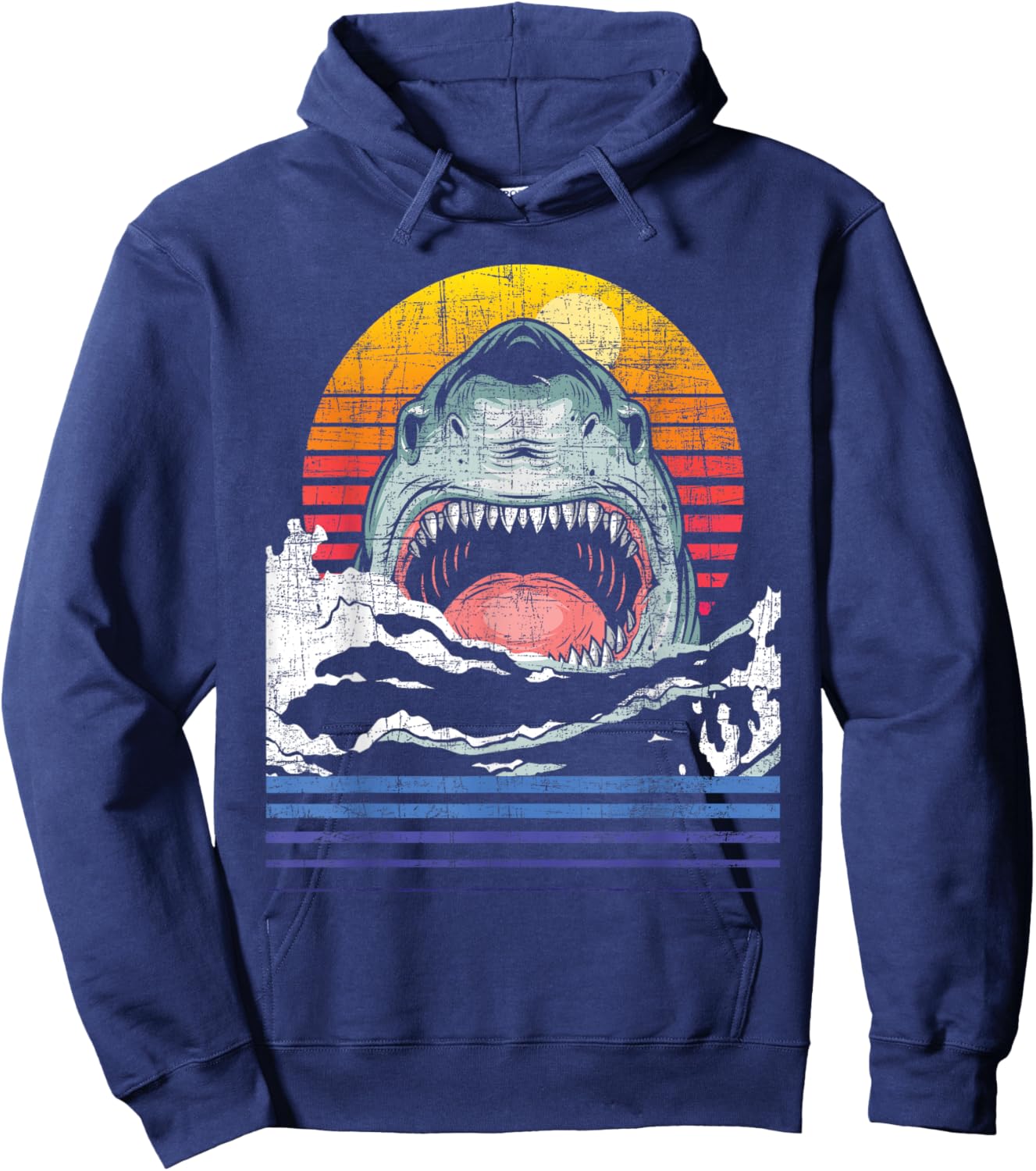 Retro Vintage Shark - Marine Biologist Wildlife Shark Lovers Hoodie - Hoodie | Navy