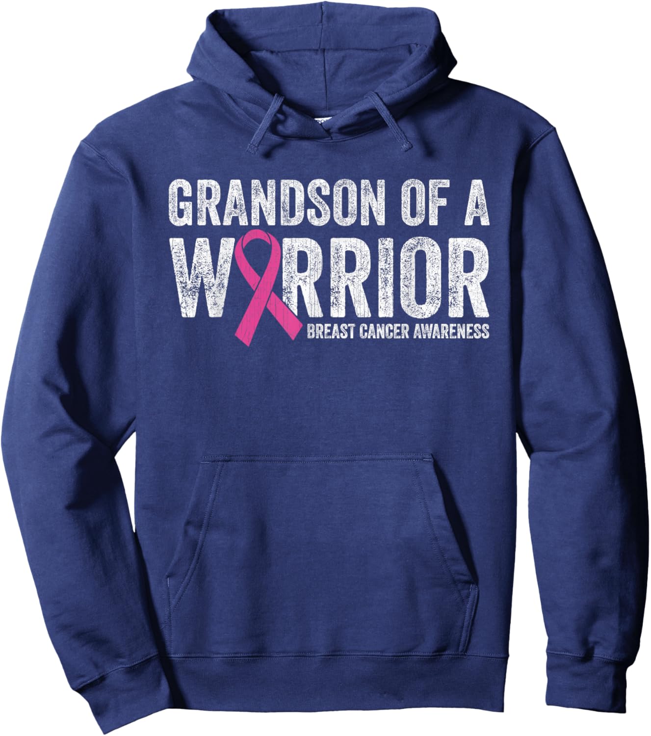 Breast Cancer Awareness Pink Ribbon Grandson Of A Warrior Hoodie - Hoodie | Navy