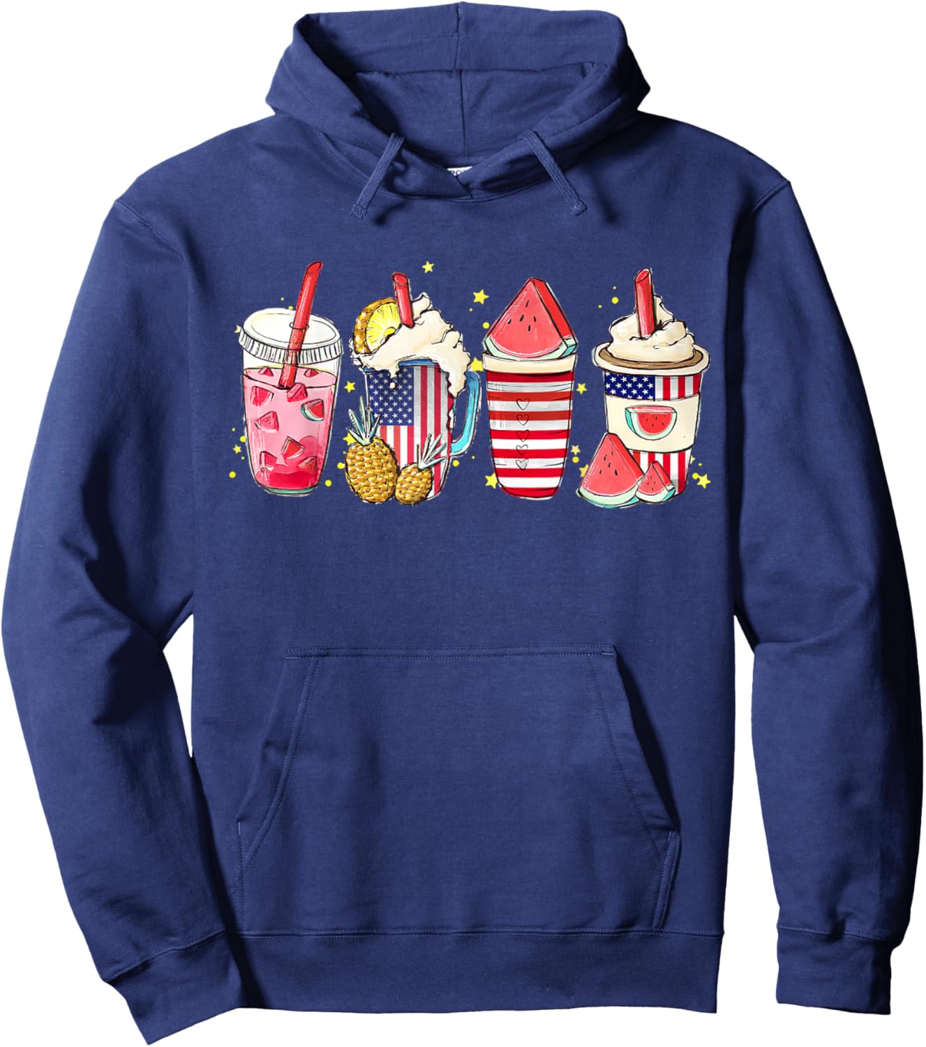 4th of July Coffee Lover Iced Latte Watermelon Slush Hoodie - Hoodie | Navy