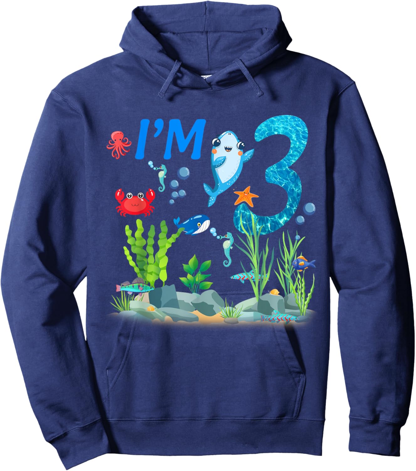 3 Year Old Ocean themed birthday Under the sea 3rd birthday Hoodie - Hoodie | Navy