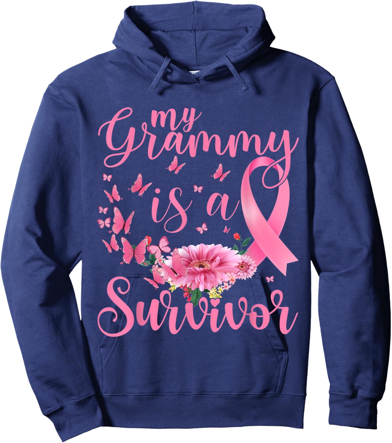 Breast Cancer Awareness Support My Grammy Is A Survivor Hoodie - Hoodie | Navy